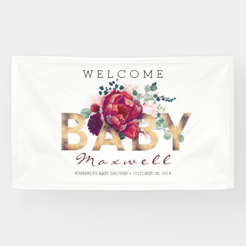 Gold and Burgundy Floral Baby Shower Banner