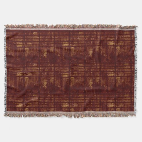 Gold and Burgundy Grungy Lines and Splashes Throw Blanket