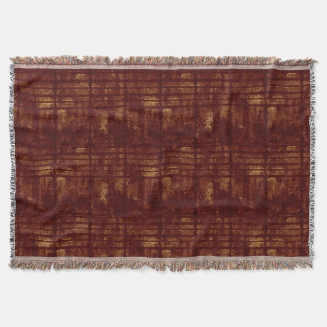 Gold and Burgundy Grungy Lines and Splashes Throw Blanket (Front)