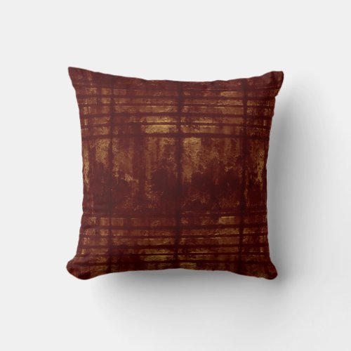 Gold and Burgundy Grungy Lines and Splashes Throw Pillow