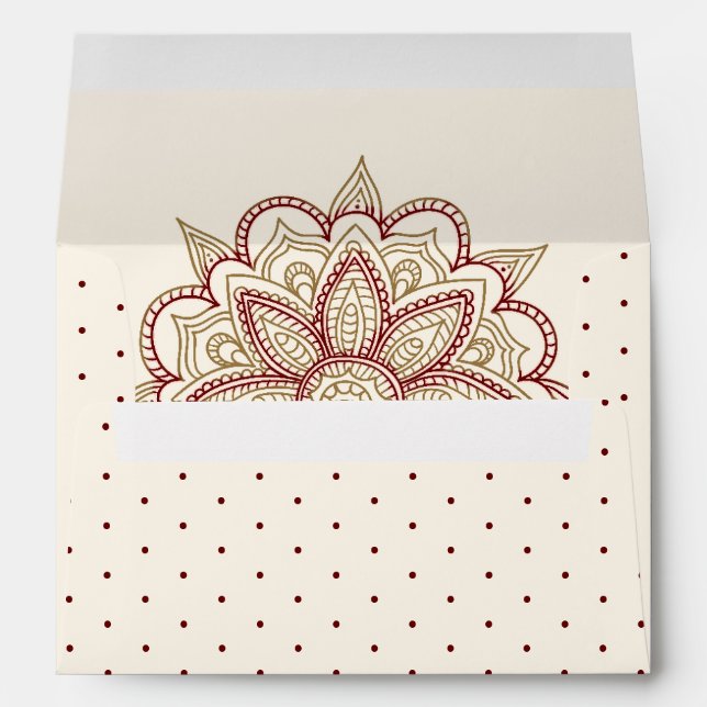 Gold and Burgundy Henna Mehndi Wedding Envelope (Back (Bottom))