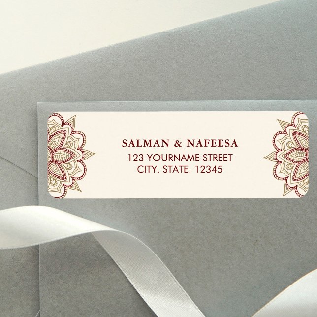 Gold and Burgundy Henna Mehndi Wedding Label (Creator Uploaded)