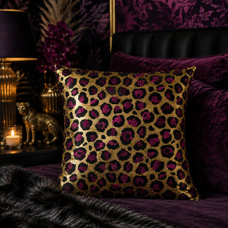Gold and Burgundy Leopard Print Animal Pattern Throw Pillow