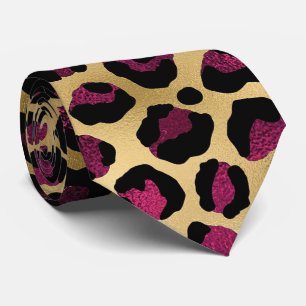 Gold and Burgundy Leopard Print Neck Tie