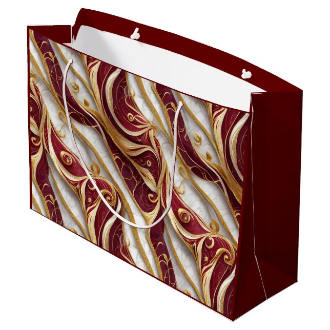 Gold and Burgundy Marble Flow Large Gift Bag (Back Angled)