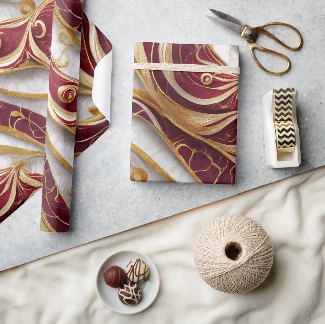 Gold and Burgundy Marble Flow Wrapping Paper (Crafts)