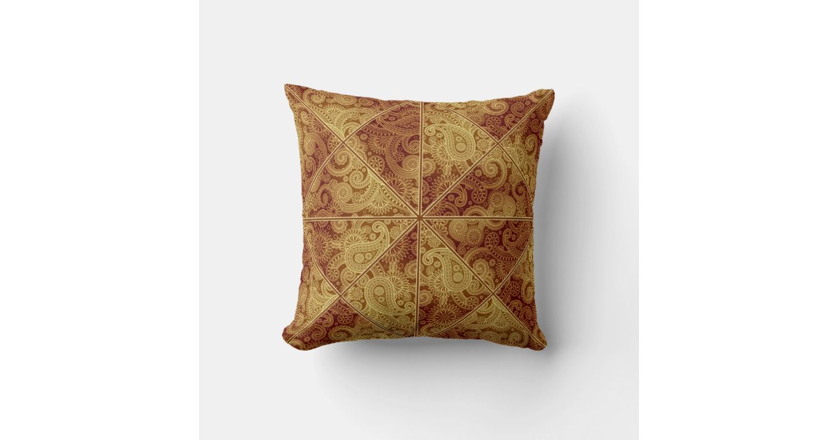 Gold and Burgundy Paisley Pattern Pillow Zazzle