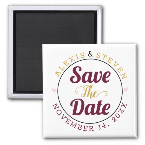 Gold and burgundy pink hearts Save the Date Magnet