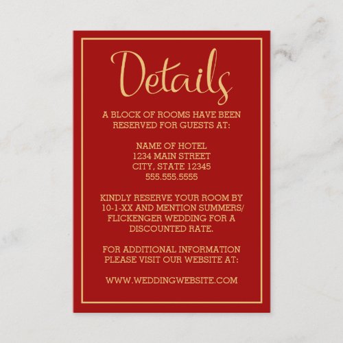 Gold and Burgundy Plaid Wedding Enclosure Card