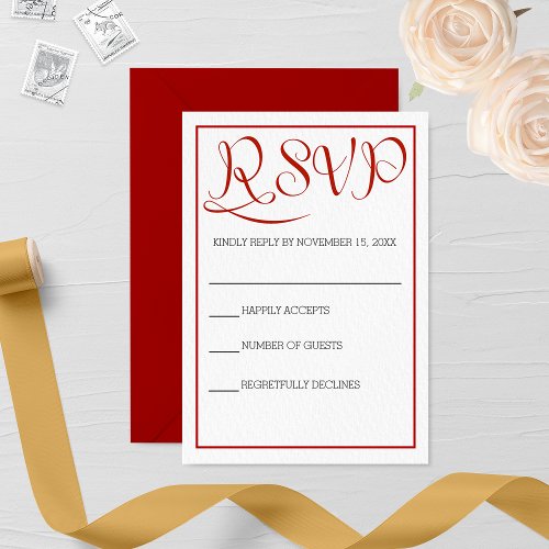 Gold and Burgundy Plaid Wedding RSVP Card