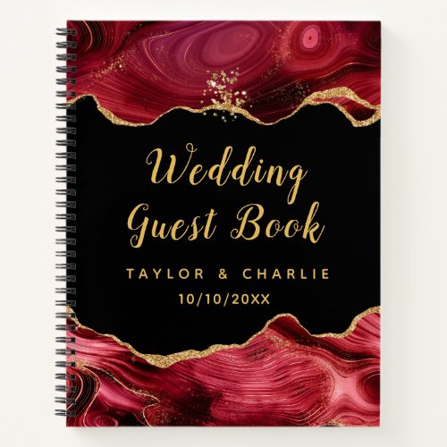 Gold and Burgundy Red Agate Wedding Guest Book