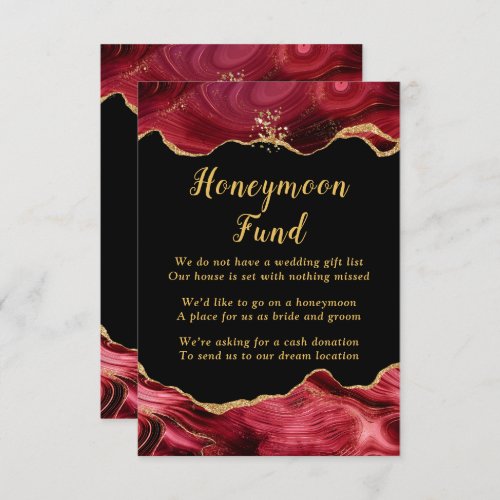 Gold and Burgundy Red Agate Wedding Honeymoon Fund Enclosure Card