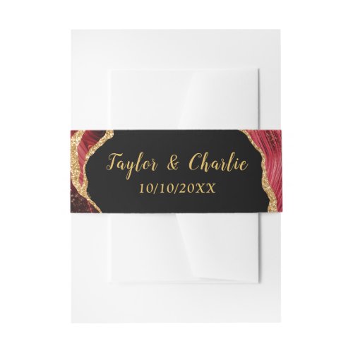 Gold and Burgundy Red Agate Wedding Invitation Belly Band