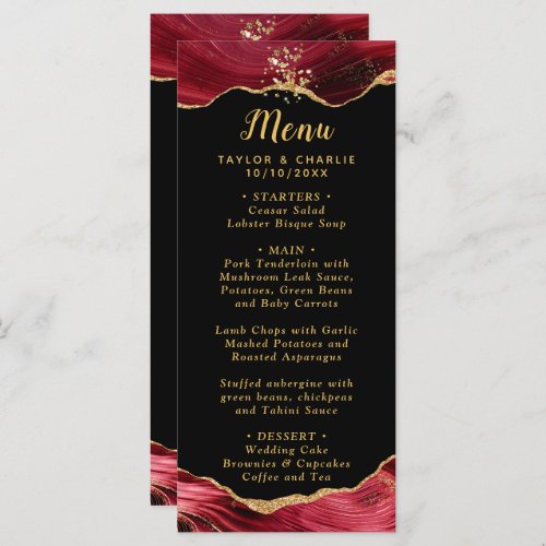 Gold and Burgundy Red Agate Wedding Menu