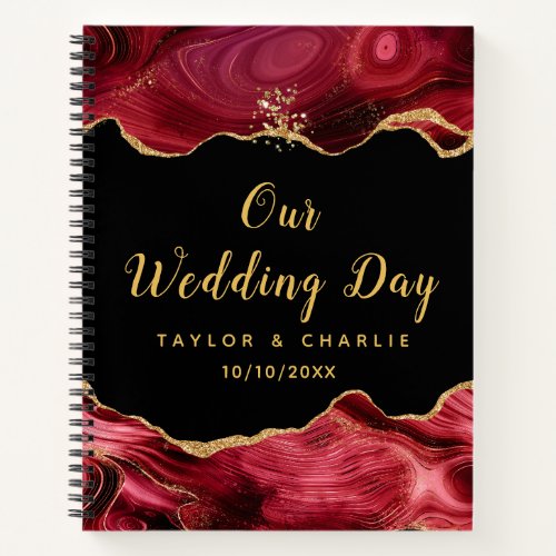 Gold and Burgundy Red Agate Wedding Notebook
