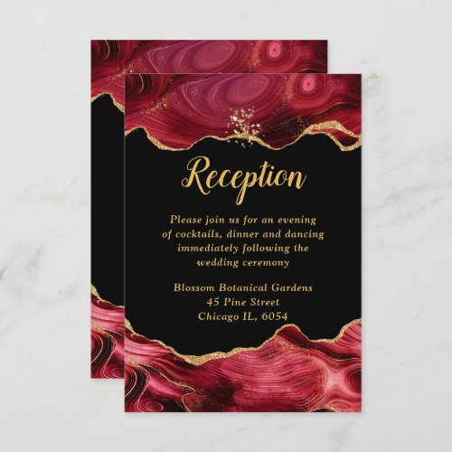 Gold and Burgundy Red Agate Wedding Reception Enclosure Card