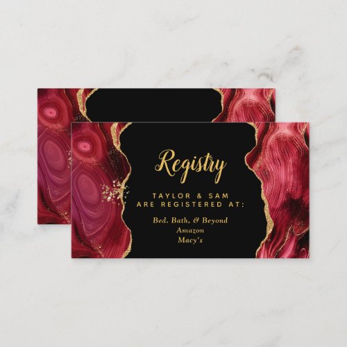 Gold and Burgundy Red Agate Wedding Registry Enclosure Card