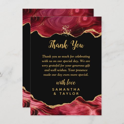 Gold and Burgundy Red Agate Wedding Thank You Card