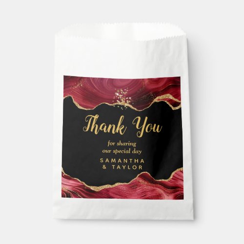 Gold and Burgundy Red Agate Wedding Thank You Favor Bag