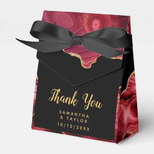 Gold and Burgundy Red Agate Wedding Thank You Favor Boxes