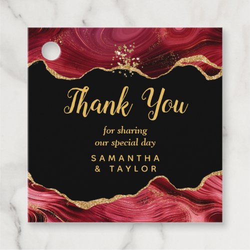 Gold and Burgundy Red Agate Wedding Thank You Favor Tags