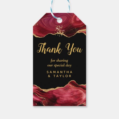 Gold and Burgundy Red Agate Wedding Thank You Gift Tags