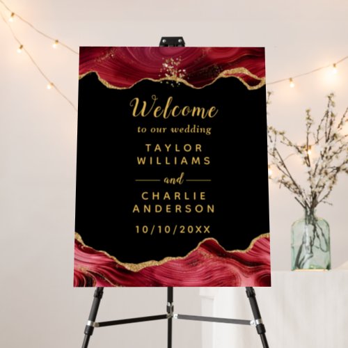 Gold and Burgundy Red Agate Welcome Foam Board