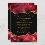 Gold and Burgundy Red Faux Glitter Agate Wedding Invitation