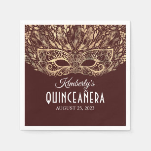 Gold and Burgundy Red Quinceanera Napkins