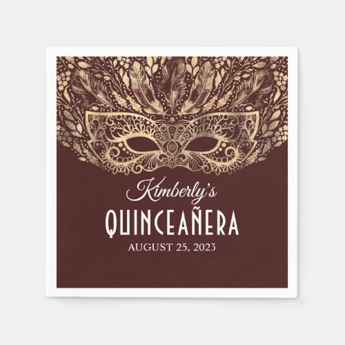 Gold and Burgundy Red Quinceanera Napkins