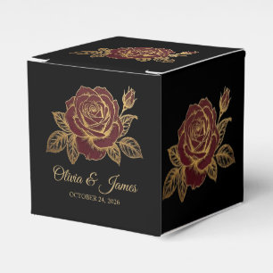 Gold and Burgundy Rose Moody Dark Romance Wedding  Favor Boxes
