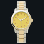 Gold and Burgundy Watch<br><div class="desc">You'll show off your good taste if you purchase this classic watch with a yellow-gold face and dark red numbers.</div>