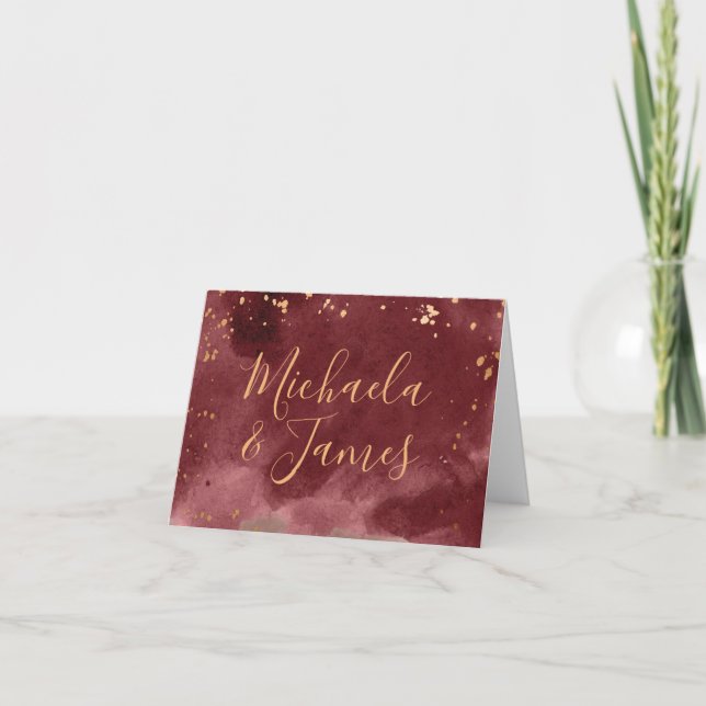 Gold and Burgundy Watercolor Note Card (Front)