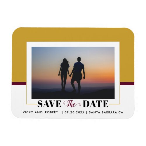 Gold and burgundy wedding Save the Date photo Magnet