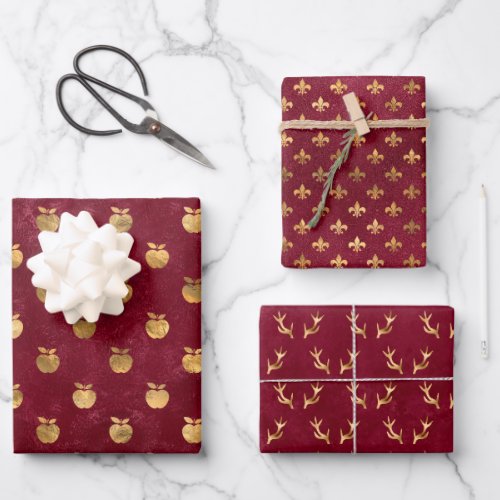 GOLD AND BURGUNDY WRAPPING PAPER SHEETS