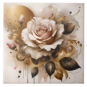 Gold and Cashmere Rose Ceramic Tile