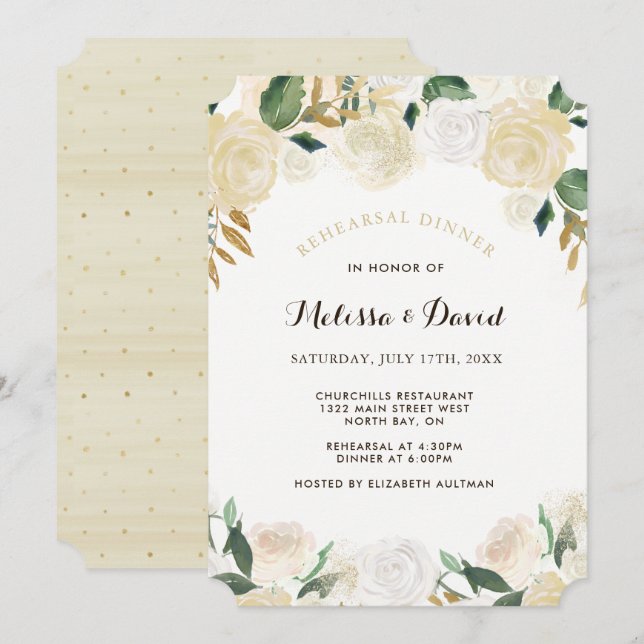 Gold and Champagne Rehearsal Dinner Invitations (Front/Back)
