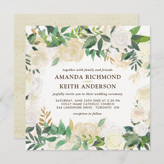 Gold and Champagne Wedding Invitations (Front/Back)