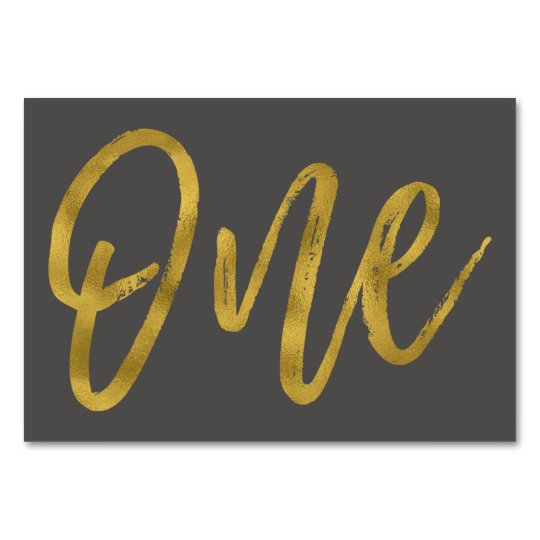 Gold and Charcoal Grey Elegant Table Number One