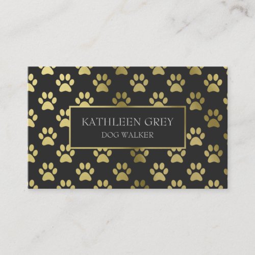 Gold And Charcoal Paw Print Pattern  Dog Walker Business Card