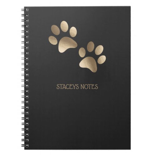 Gold And Charcoal Paw Print Pattern Notebook