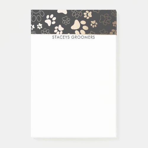 Gold And Charcoal Paw Print Pattern Post_it Notes