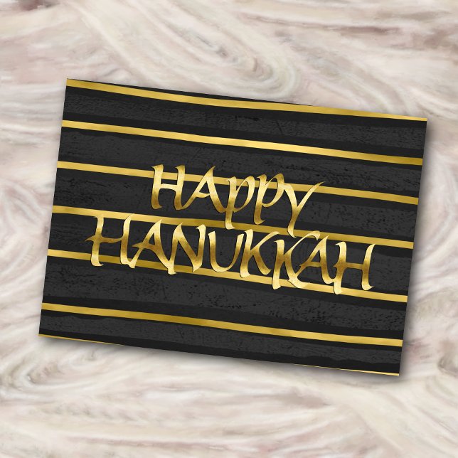 Gold and Charcoal Stripe Hanukkah Card (Creator Uploaded)