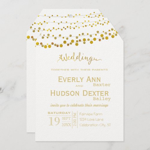 Gold and Copper Garland Modern Font Wedding Invitation