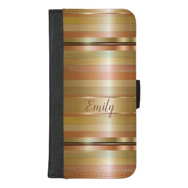 Gold And Copper Stripes Pattern iPhone Wallet Case (Front)