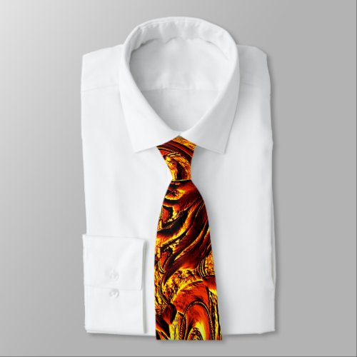 Gold and coral or vivid red texture neck tie