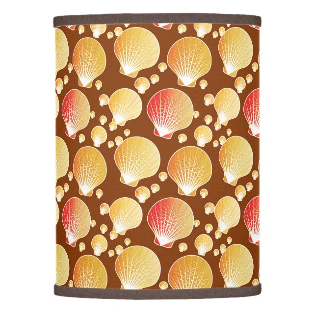 Gold and coral seashells on coffee brown lamp shade (Front)