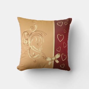 Gold and Cranberry Hearts American MoJo Pillow
