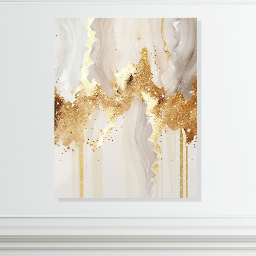 Gold And Cream Abstract Metallic Wall Art Acrylic Photo Tile