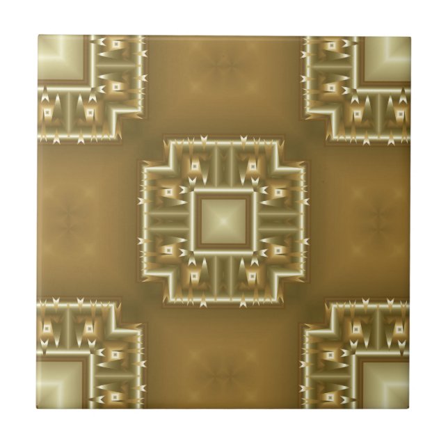 Gold and Cream Geometric Pattern Tile (Front)